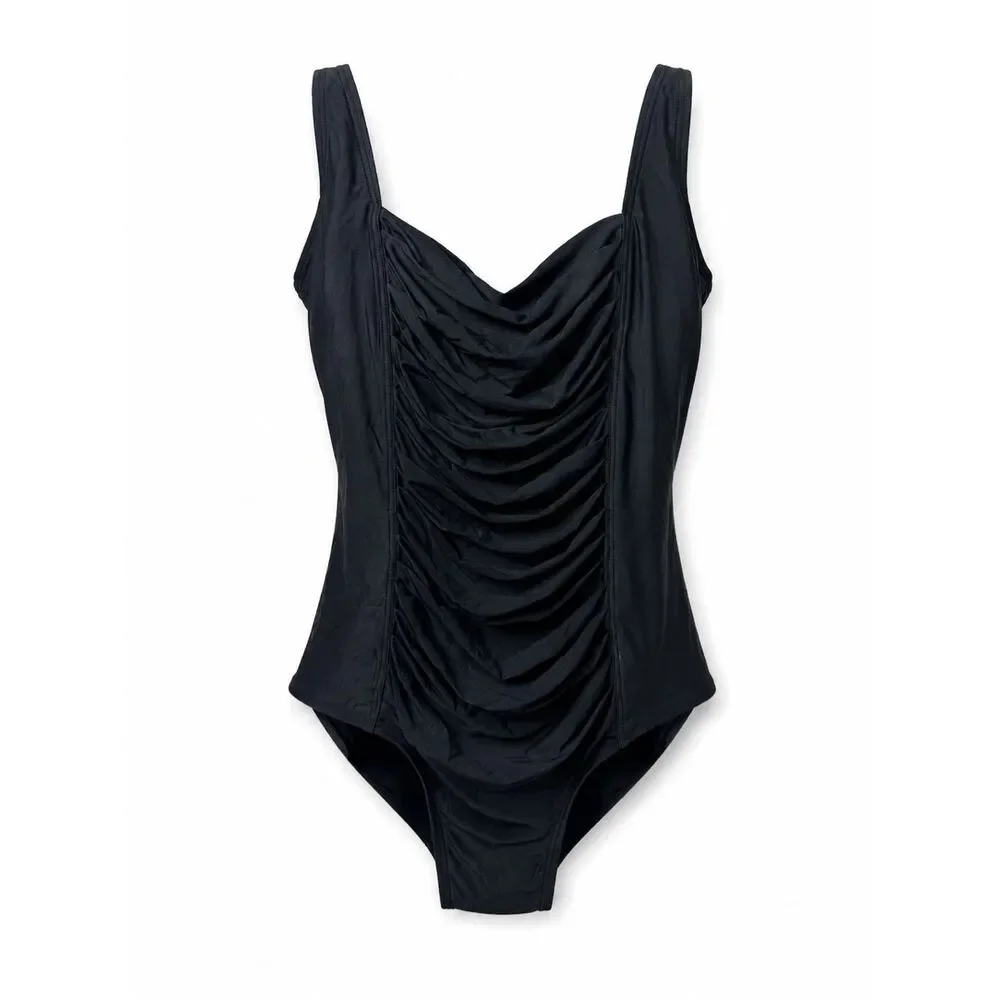 Calvin Klein Black Ruched One Piece Swimsuit Size 16 Tummy Control